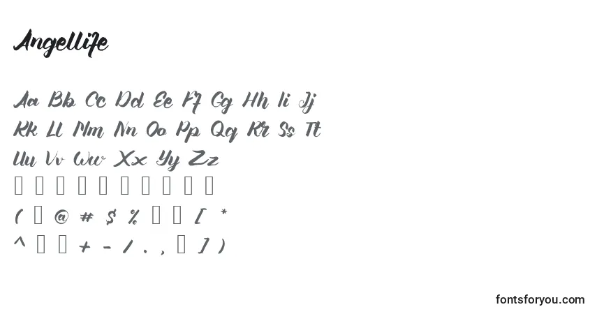 A fonte Angellife (119628) – alfabeto, números, caracteres especiais
