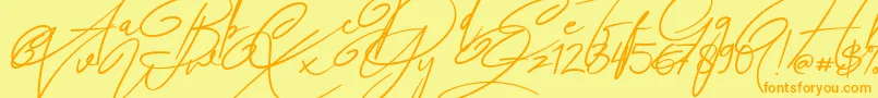 Angers Script-Schriftart – Orangefarbene Schriften auf gelbem Hintergrund