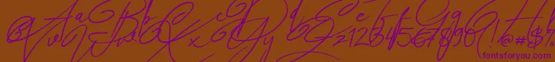 Angers Script-Schriftart – Violette Schriften auf braunem Hintergrund