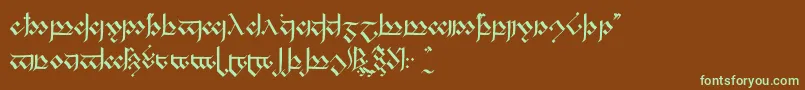 フォントTengwandagothic – 緑色の文字が茶色の背景にあります。