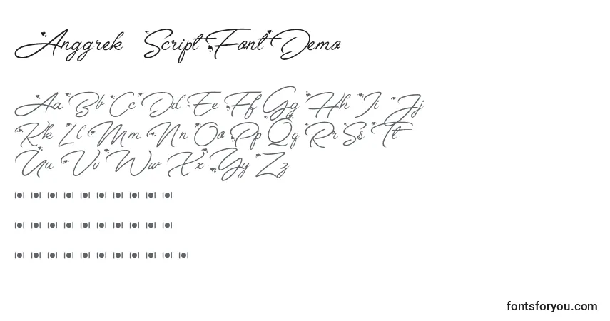A fonte Anggrek   Script Font Demo – alfabeto, números, caracteres especiais