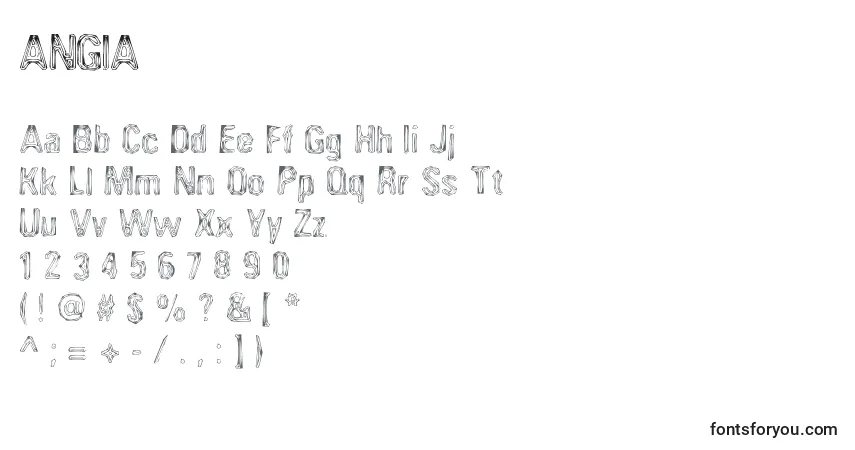 A fonte ANGIA    (119642) – alfabeto, números, caracteres especiais
