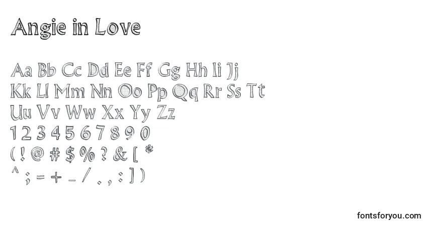 A fonte Angie in Love – alfabeto, números, caracteres especiais