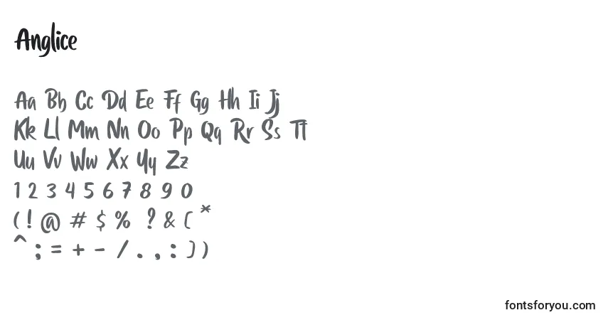 A fonte Anglice (119648) – alfabeto, números, caracteres especiais