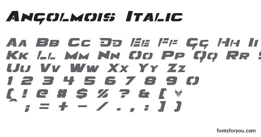 Czcionka Angolmois Italic – alfabet, cyfry, specjalne znaki