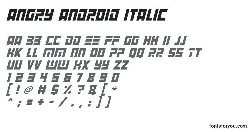 A fonte Angry Android Italic – alfabeto, números, caracteres especiais