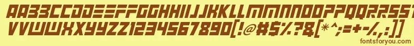 Angry Android Italic-Schriftart – Braune Schriften auf gelbem Hintergrund