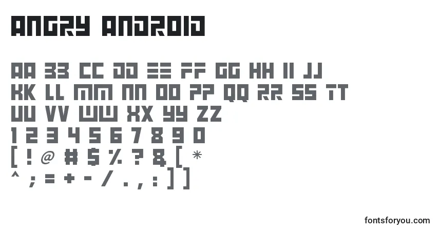 A fonte Angry Android – alfabeto, números, caracteres especiais