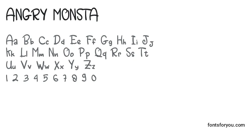 ANGRY MONSTA-fontti – aakkoset, numerot, erikoismerkit
