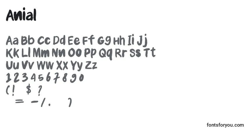 Czcionka Anial – alfabet, cyfry, specjalne znaki