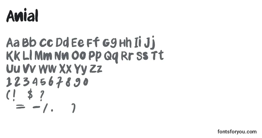 A fonte Anial (119664) – alfabeto, números, caracteres especiais