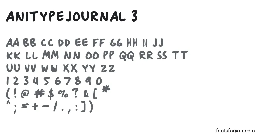 Czcionka AnitypeJournal 3 – alfabet, cyfry, specjalne znaki