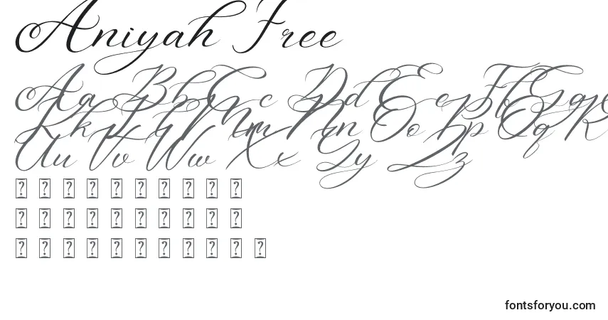 Schriftart Aniyah Free – Alphabet, Zahlen, spezielle Symbole