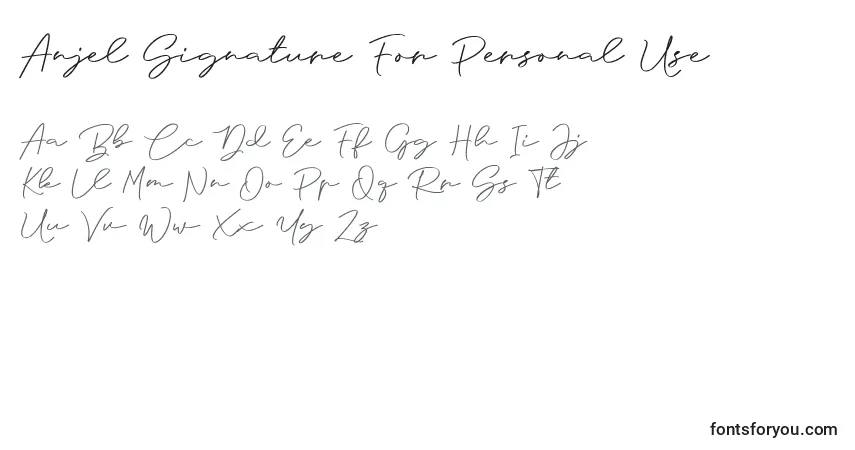 Шрифт Anjel Signature For Personal Use – алфавит, цифры, специальные символы