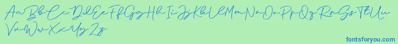 Anjel Signature For Personal Use Font – Blue Fonts on Green Background