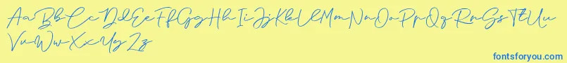Anjel Signature For Personal Use Font – Blue Fonts on Yellow Background