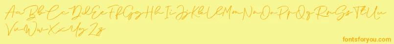 Anjel Signature For Personal Use-Schriftart – Orangefarbene Schriften auf gelbem Hintergrund
