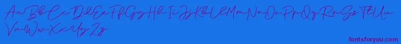 フォントAnjel Signature For Personal Use – 紫色のフォント、青い背景