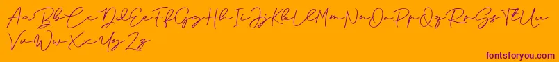 Anjel Signature For Personal Use Font – Purple Fonts on Orange Background