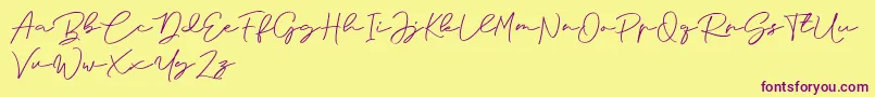 Anjel Signature For Personal Use-Schriftart – Violette Schriften auf gelbem Hintergrund