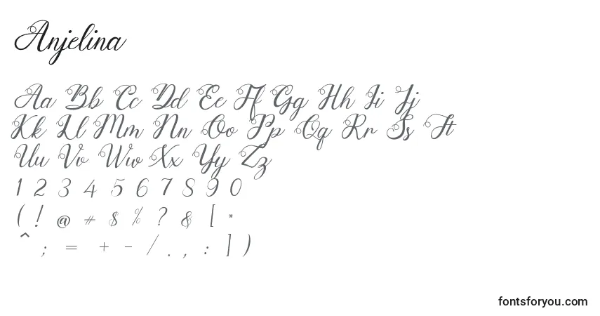 Schriftart Anjelina – Alphabet, Zahlen, spezielle Symbole