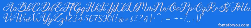 Anjelina-Schriftart – Rosa Schriften auf blauem Hintergrund