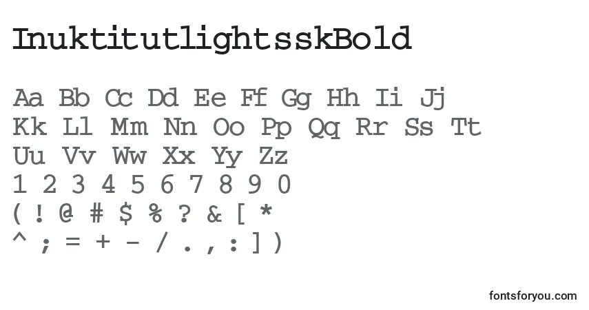 A fonte InuktitutlightsskBold – alfabeto, números, caracteres especiais