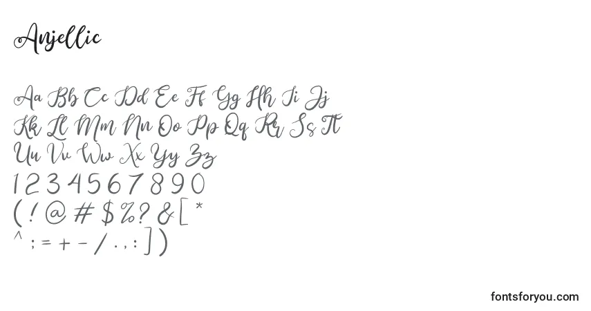Czcionka Anjellic – alfabet, cyfry, specjalne znaki