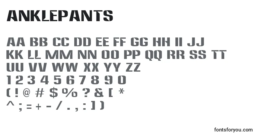 Schriftart Anklepants (119692) – Alphabet, Zahlen, spezielle Symbole