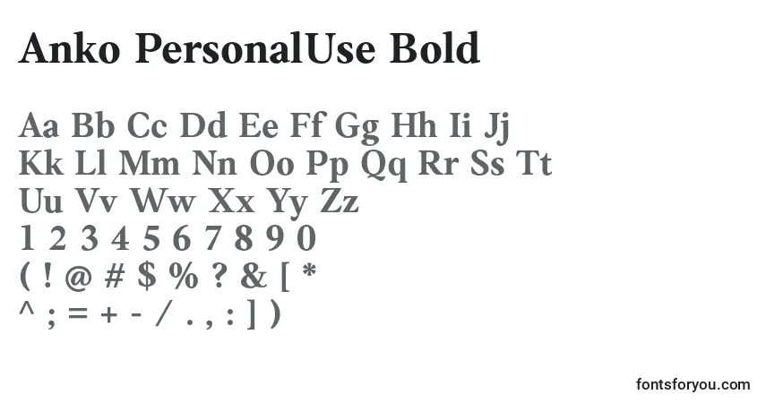 Schriftart Anko PersonalUse Bold – Alphabet, Zahlen, spezielle Symbole