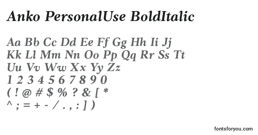 Anko PersonalUse BoldItalic Font – alphabet, numbers, special characters