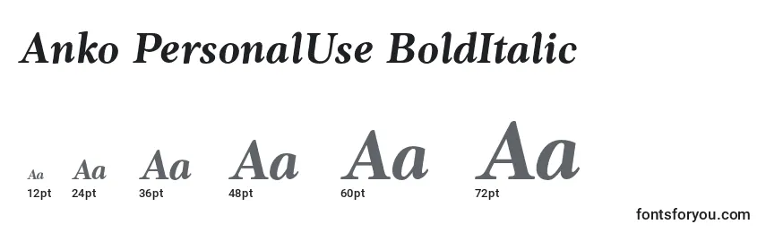 Размеры шрифта Anko PersonalUse BoldItalic