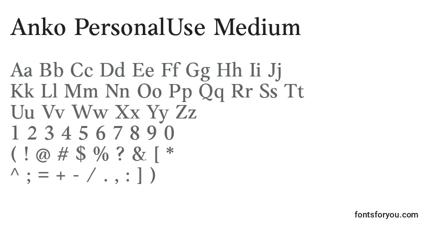 Czcionka Anko PersonalUse Medium – alfabet, cyfry, specjalne znaki