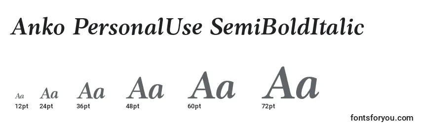 Размеры шрифта Anko PersonalUse SemiBoldItalic