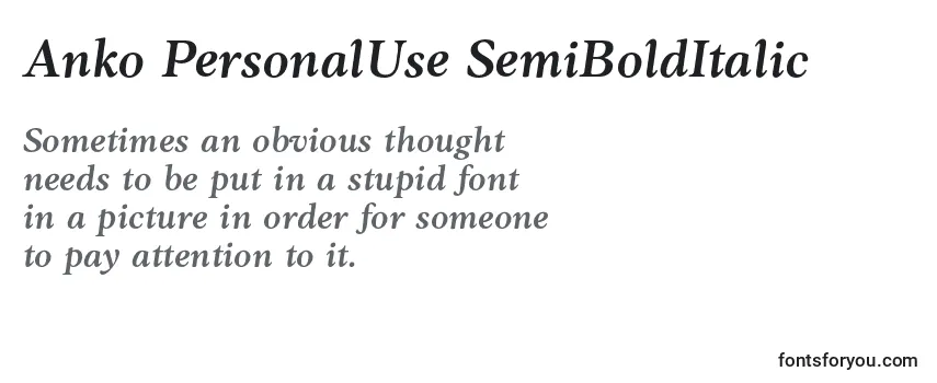 Review of the Anko PersonalUse SemiBoldItalic Font
