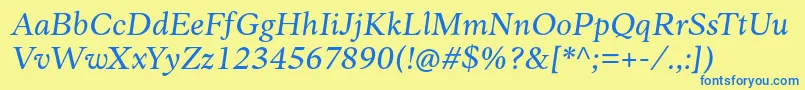 Czcionka AnkoPersonalUse RegularItalic – niebieskie czcionki na żółtym tle