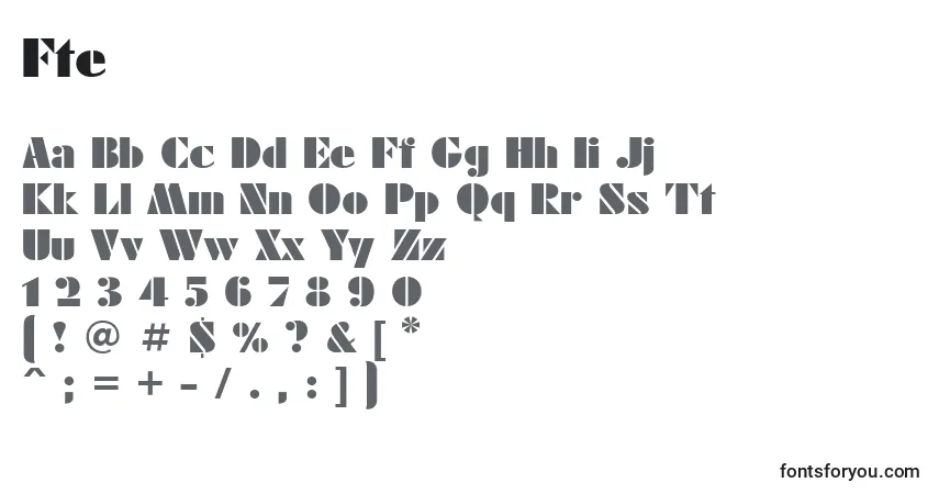A fonte Fte – alfabeto, números, caracteres especiais