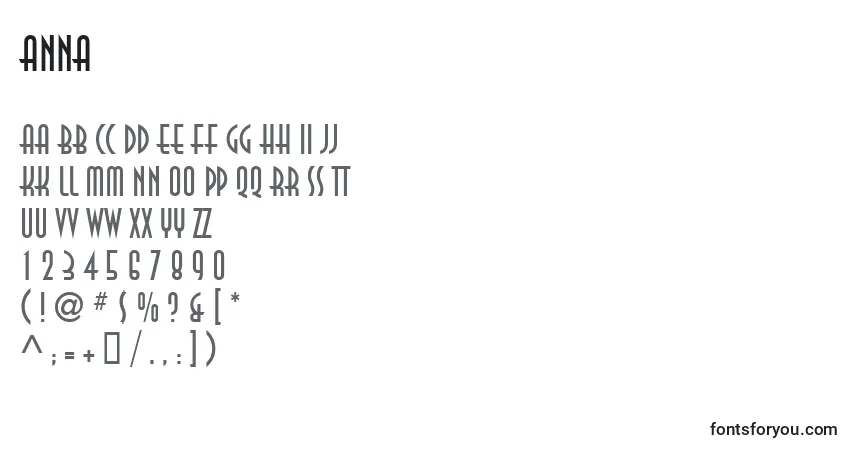 Czcionka Anna (119702) – alfabet, cyfry, specjalne znaki