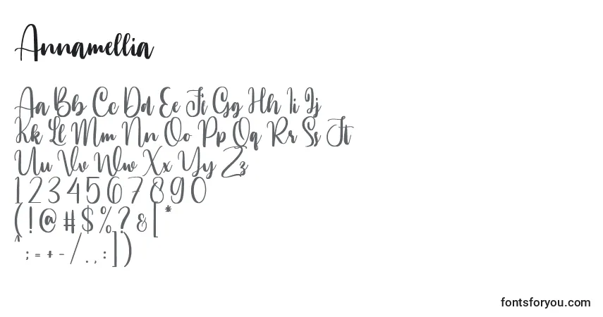 Schriftart Annamellia – Alphabet, Zahlen, spezielle Symbole