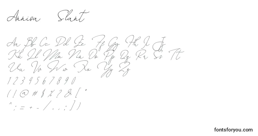 Schriftart Annisa   Slant – Alphabet, Zahlen, spezielle Symbole
