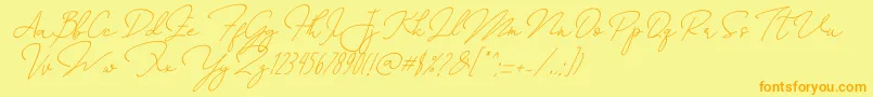 Annisa   Slant-Schriftart – Orangefarbene Schriften auf gelbem Hintergrund