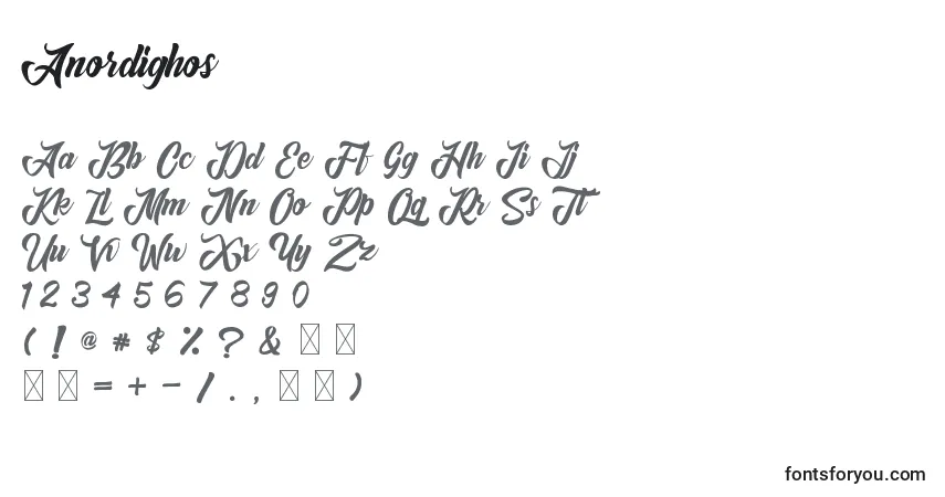 Fuente Anordighos - alfabeto, números, caracteres especiales