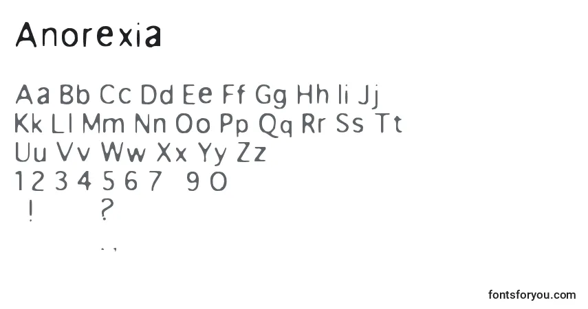 Schriftart Anorexia (119716) – Alphabet, Zahlen, spezielle Symbole