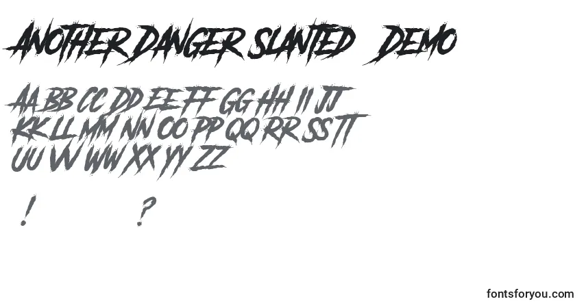 Fuente Another Danger Slanted   Demo - alfabeto, números, caracteres especiales