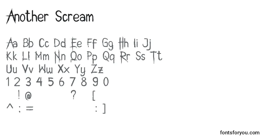 Czcionka Another Scream – alfabet, cyfry, specjalne znaki