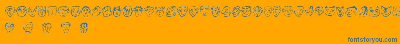 Ansigter-Schriftart – Blaue Schriften auf orangefarbenem Hintergrund