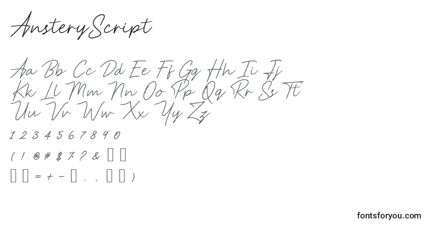 Czcionka AnsteryScript (119724) – alfabet, cyfry, specjalne znaki