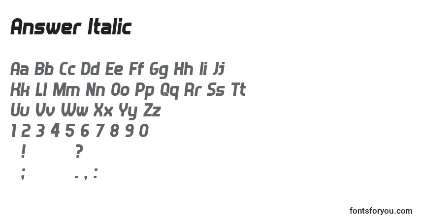Шрифт Answer Italic – алфавит, цифры, специальные символы