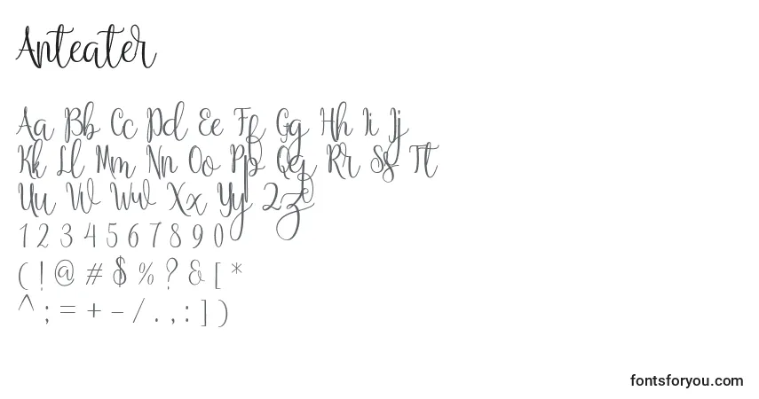 Schriftart Anteater – Alphabet, Zahlen, spezielle Symbole