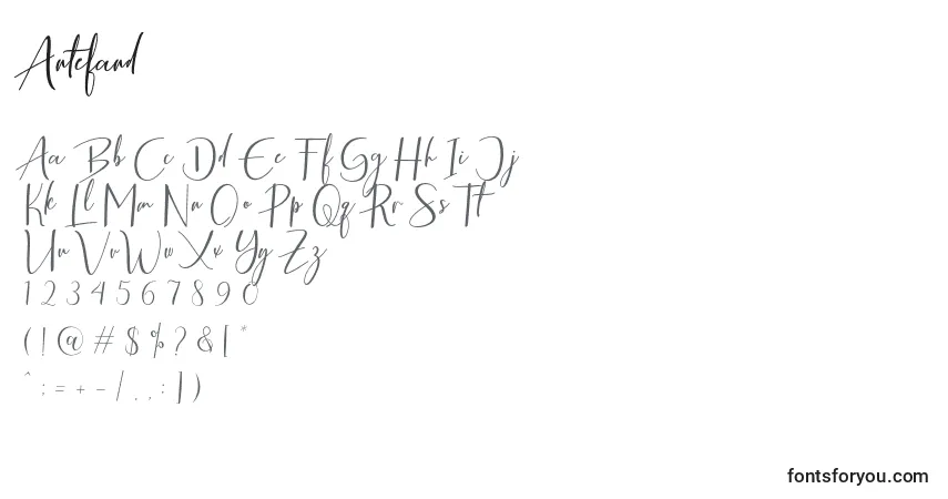 A fonte Antefand – alfabeto, números, caracteres especiais